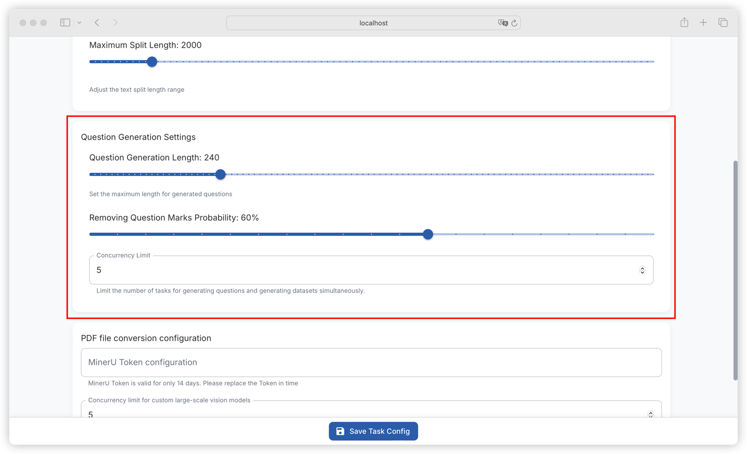 Task Configuration | English | Easy Dataset