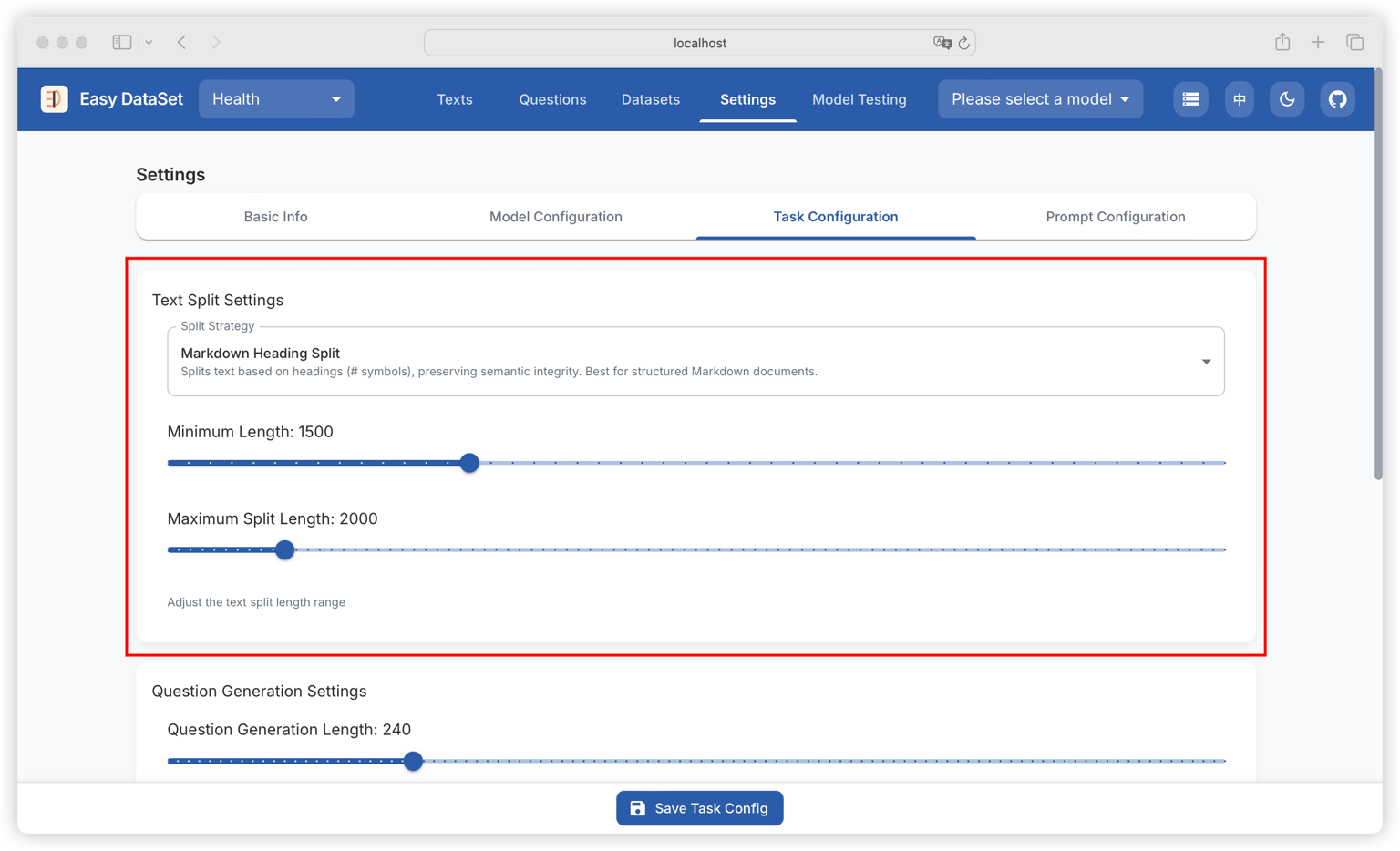 Task Configuration | English | Easy Dataset